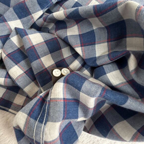 J. McLaughlin Mens Blue White Gingham Long Sleeve Button-Down Shirt Large Casual - Picture 6 of 9